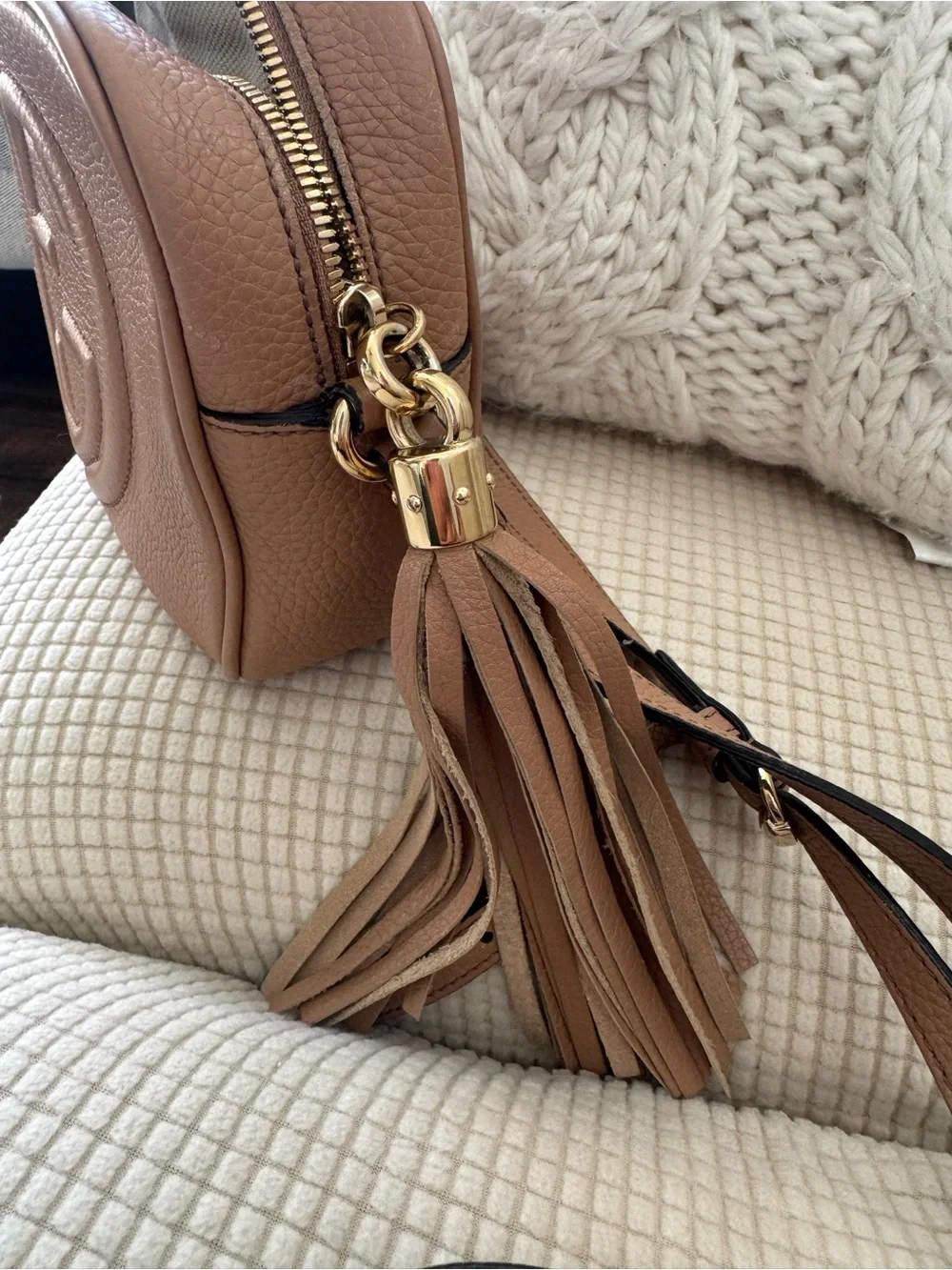 Gucci Brown Leather Crossbody Disco Bag with Tassel